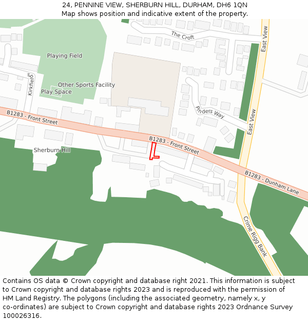 24, PENNINE VIEW, SHERBURN HILL, DURHAM, DH6 1QN: Location map and indicative extent of plot
