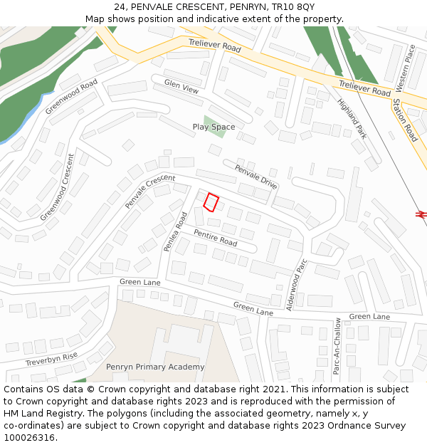 24, PENVALE CRESCENT, PENRYN, TR10 8QY: Location map and indicative extent of plot