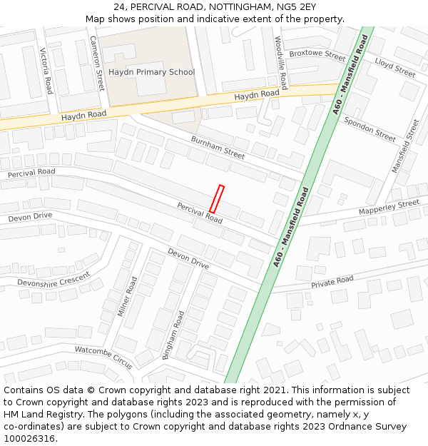 24, PERCIVAL ROAD, NOTTINGHAM, NG5 2EY: Location map and indicative extent of plot