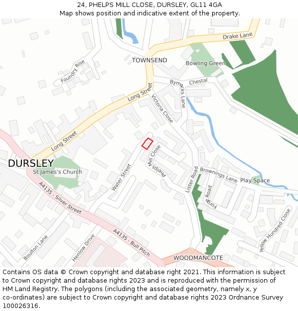 24, PHELPS MILL CLOSE, DURSLEY, GL11 4GA: Location map and indicative extent of plot