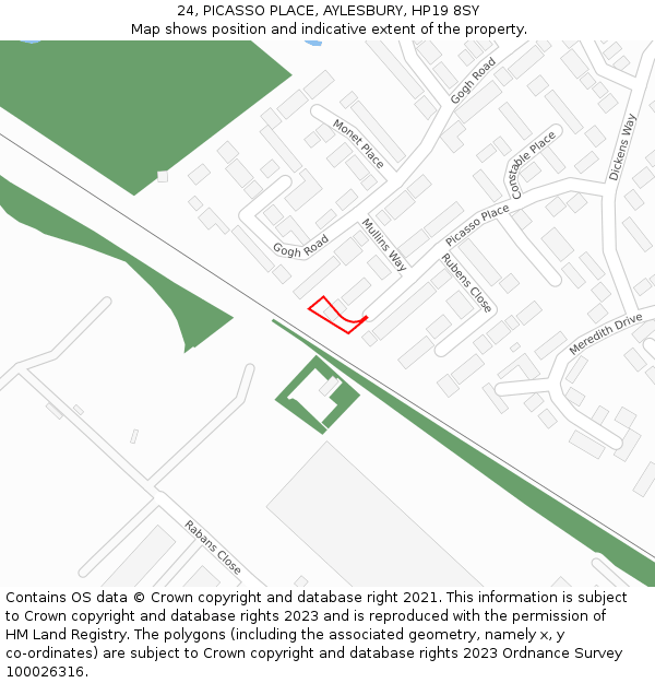 24, PICASSO PLACE, AYLESBURY, HP19 8SY: Location map and indicative extent of plot