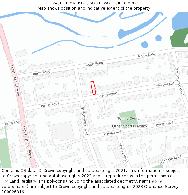 24, PIER AVENUE, SOUTHWOLD, IP18 6BU: Location map and indicative extent of plot