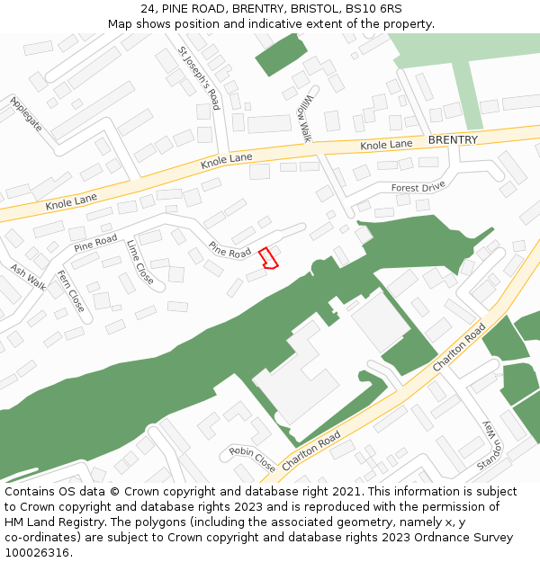 24, PINE ROAD, BRENTRY, BRISTOL, BS10 6RS: Location map and indicative extent of plot
