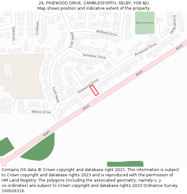 24, PINEWOOD DRIVE, CAMBLESFORTH, SELBY, YO8 8JU: Location map and indicative extent of plot