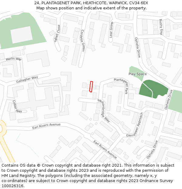 24, PLANTAGENET PARK, HEATHCOTE, WARWICK, CV34 6EX: Location map and indicative extent of plot