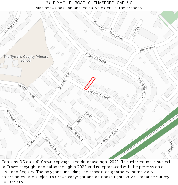 24, PLYMOUTH ROAD, CHELMSFORD, CM1 6JG: Location map and indicative extent of plot