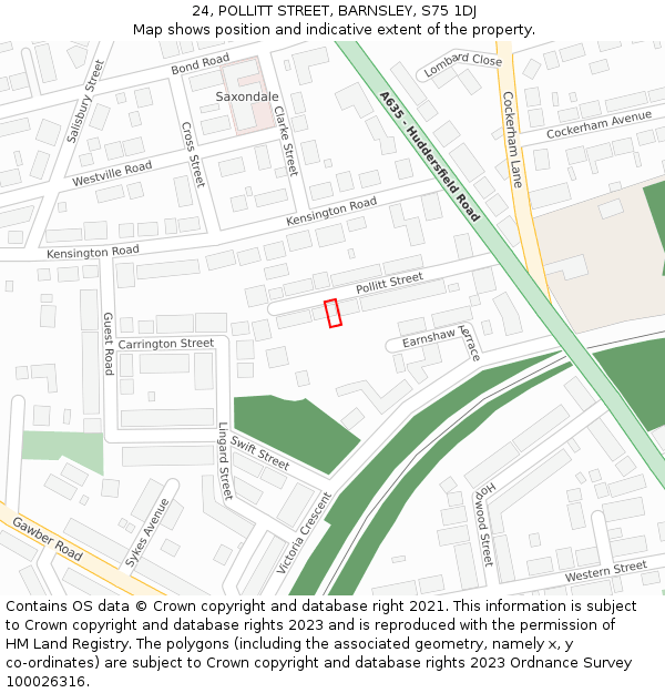 24, POLLITT STREET, BARNSLEY, S75 1DJ: Location map and indicative extent of plot