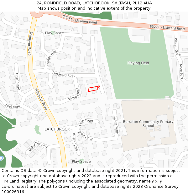 24, PONDFIELD ROAD, LATCHBROOK, SALTASH, PL12 4UA: Location map and indicative extent of plot