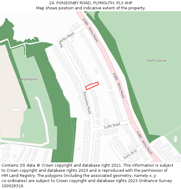 24, PONSONBY ROAD, PLYMOUTH, PL3 4HP: Location map and indicative extent of plot