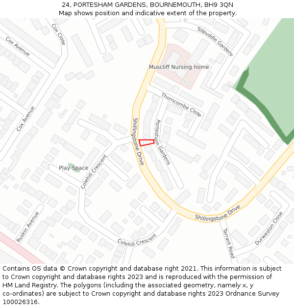 24, PORTESHAM GARDENS, BOURNEMOUTH, BH9 3QN: Location map and indicative extent of plot