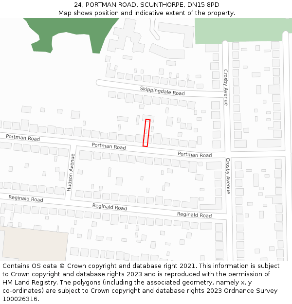 24, PORTMAN ROAD, SCUNTHORPE, DN15 8PD: Location map and indicative extent of plot