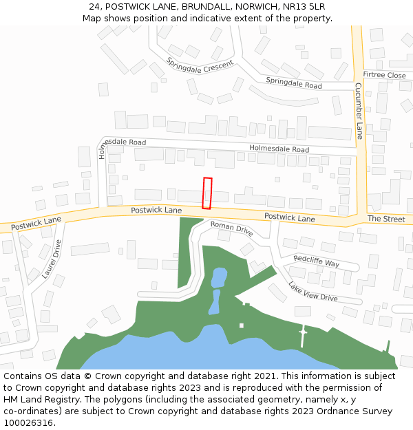24, POSTWICK LANE, BRUNDALL, NORWICH, NR13 5LR: Location map and indicative extent of plot