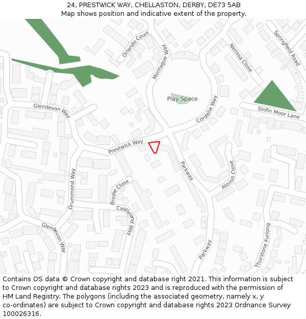 24, PRESTWICK WAY, CHELLASTON, DERBY, DE73 5AB: Location map and indicative extent of plot