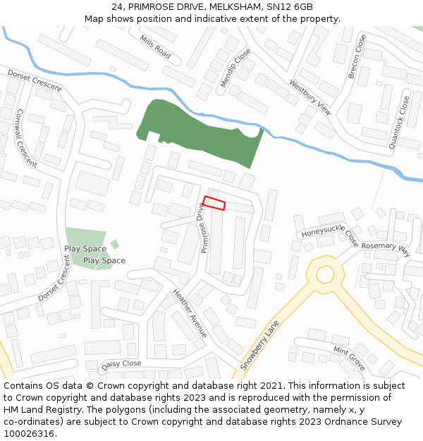 24, PRIMROSE DRIVE, MELKSHAM, SN12 6GB: Location map and indicative extent of plot