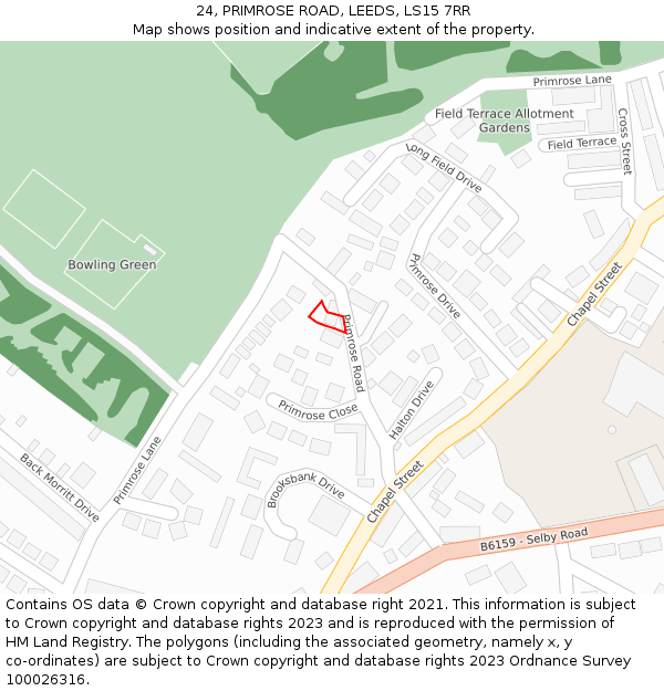24, PRIMROSE ROAD, LEEDS, LS15 7RR: Location map and indicative extent of plot
