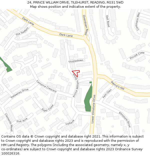 24, PRINCE WILLIAM DRIVE, TILEHURST, READING, RG31 5WD: Location map and indicative extent of plot
