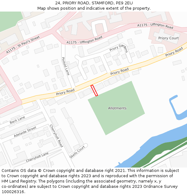 24, PRIORY ROAD, STAMFORD, PE9 2EU: Location map and indicative extent of plot