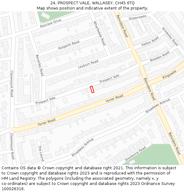 24, PROSPECT VALE, WALLASEY, CH45 6TQ: Location map and indicative extent of plot