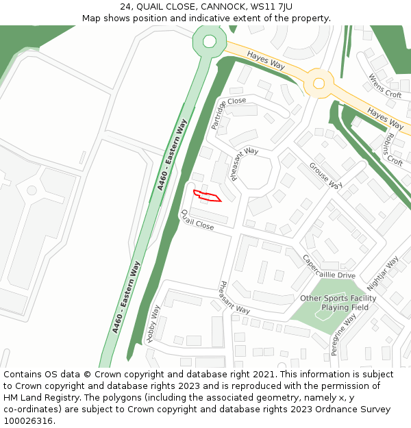 24, QUAIL CLOSE, CANNOCK, WS11 7JU: Location map and indicative extent of plot