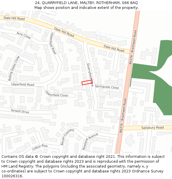 24, QUARRYFIELD LANE, MALTBY, ROTHERHAM, S66 8AQ: Location map and indicative extent of plot