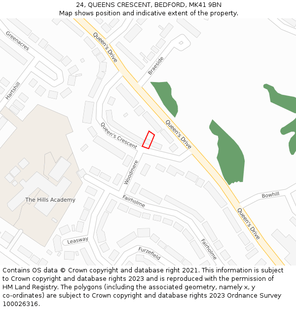 24, QUEENS CRESCENT, BEDFORD, MK41 9BN: Location map and indicative extent of plot