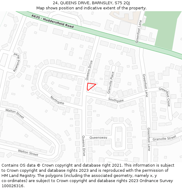 24, QUEENS DRIVE, BARNSLEY, S75 2QJ: Location map and indicative extent of plot