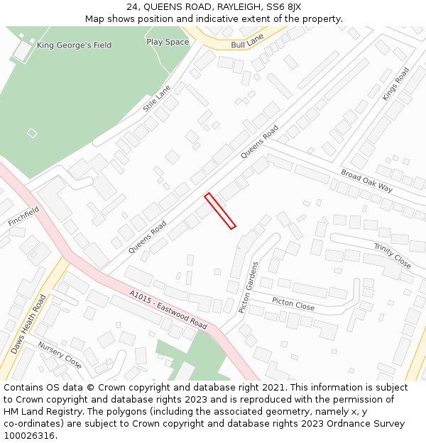 24, QUEENS ROAD, RAYLEIGH, SS6 8JX: Location map and indicative extent of plot