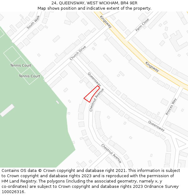 24, QUEENSWAY, WEST WICKHAM, BR4 9ER: Location map and indicative extent of plot