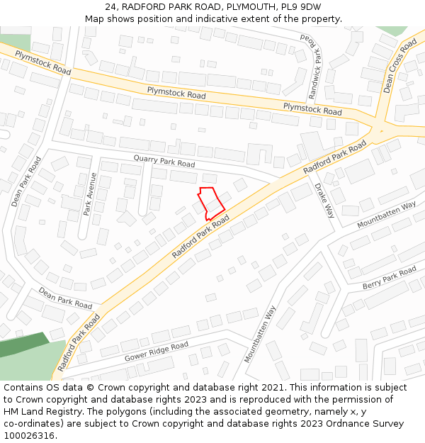 24, RADFORD PARK ROAD, PLYMOUTH, PL9 9DW: Location map and indicative extent of plot