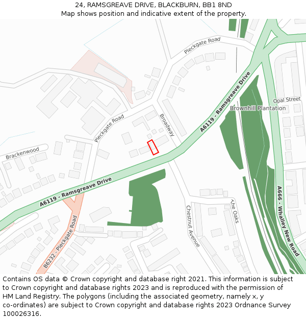 24, RAMSGREAVE DRIVE, BLACKBURN, BB1 8ND: Location map and indicative extent of plot