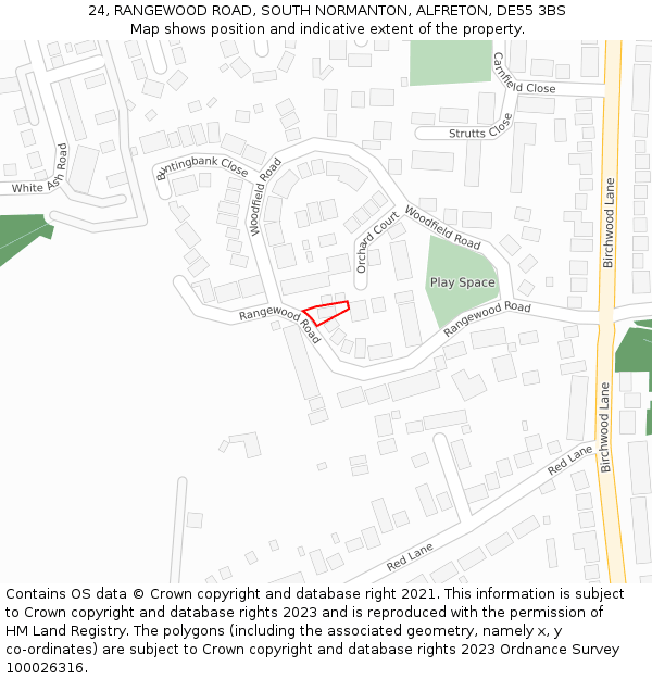 24, RANGEWOOD ROAD, SOUTH NORMANTON, ALFRETON, DE55 3BS: Location map and indicative extent of plot