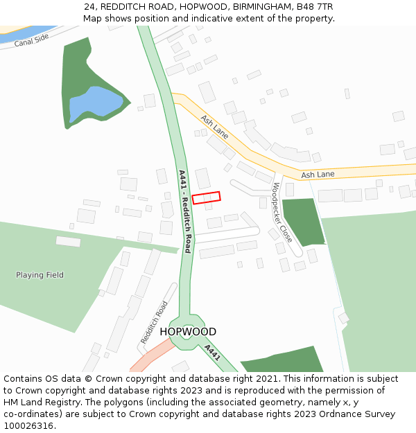 24, REDDITCH ROAD, HOPWOOD, BIRMINGHAM, B48 7TR: Location map and indicative extent of plot