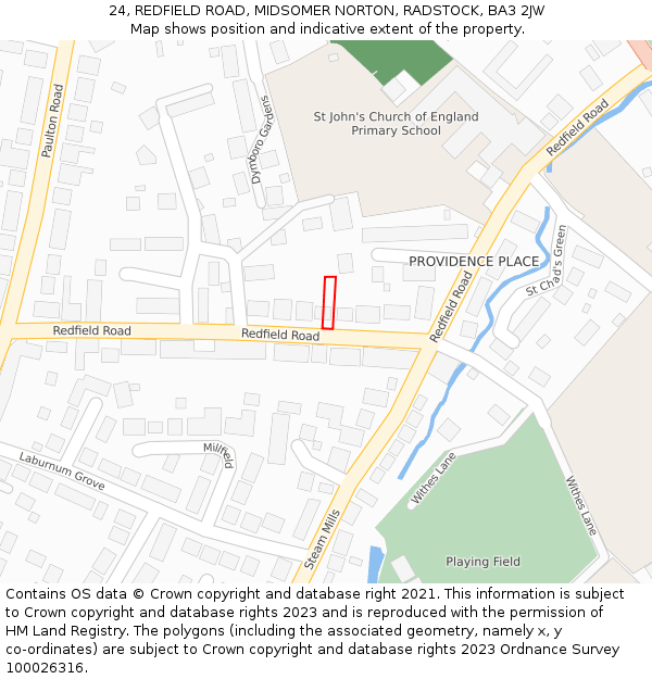24, REDFIELD ROAD, MIDSOMER NORTON, RADSTOCK, BA3 2JW: Location map and indicative extent of plot