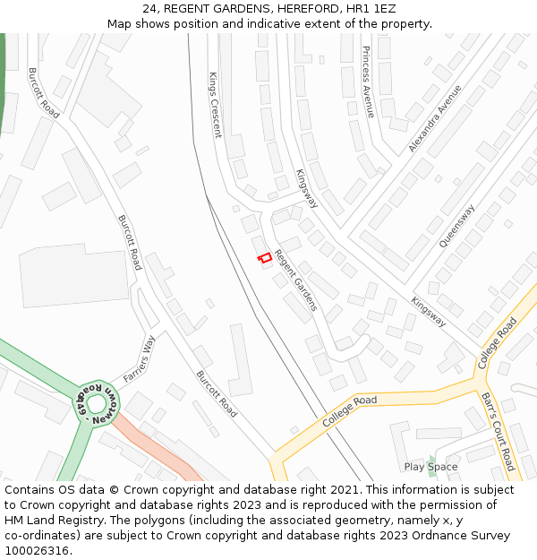 24, REGENT GARDENS, HEREFORD, HR1 1EZ: Location map and indicative extent of plot