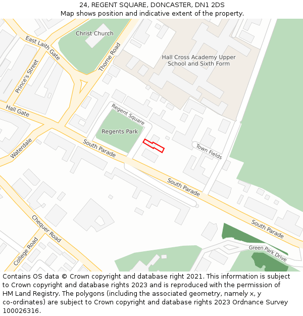24, REGENT SQUARE, DONCASTER, DN1 2DS: Location map and indicative extent of plot