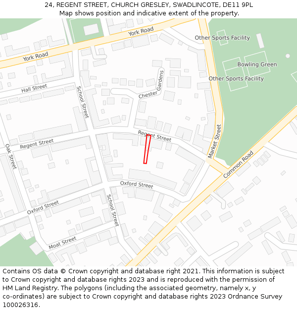 24, REGENT STREET, CHURCH GRESLEY, SWADLINCOTE, DE11 9PL: Location map and indicative extent of plot