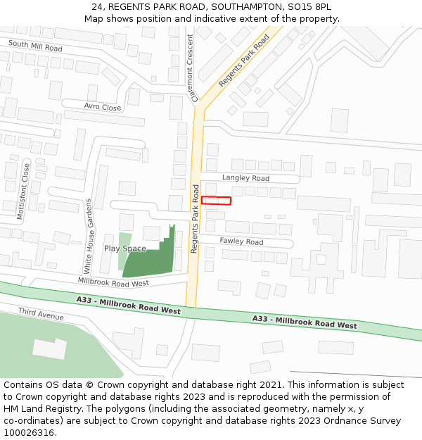 24, REGENTS PARK ROAD, SOUTHAMPTON, SO15 8PL: Location map and indicative extent of plot