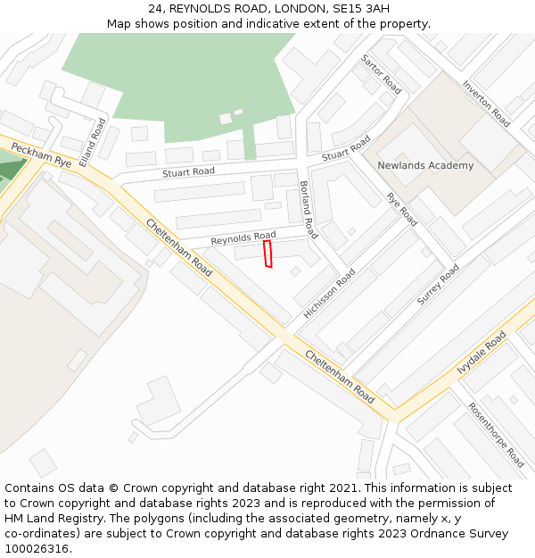 24, REYNOLDS ROAD, LONDON, SE15 3AH: Location map and indicative extent of plot