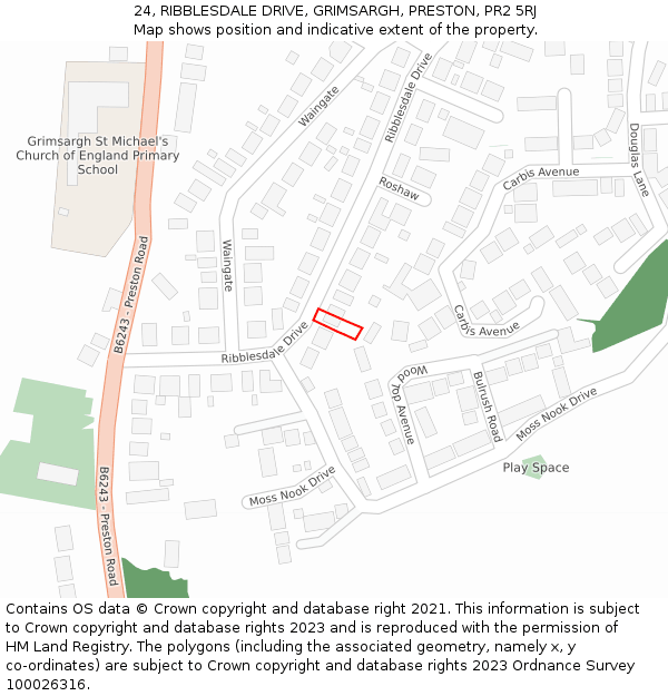 24, RIBBLESDALE DRIVE, GRIMSARGH, PRESTON, PR2 5RJ: Location map and indicative extent of plot