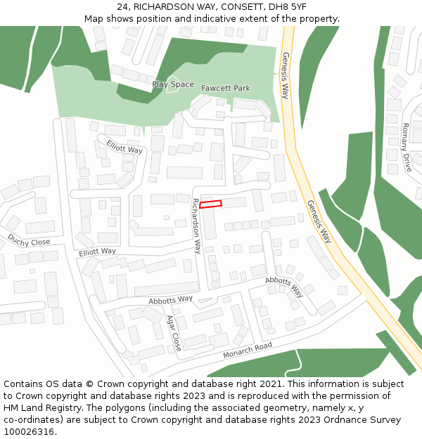 24, RICHARDSON WAY, CONSETT, DH8 5YF: Location map and indicative extent of plot