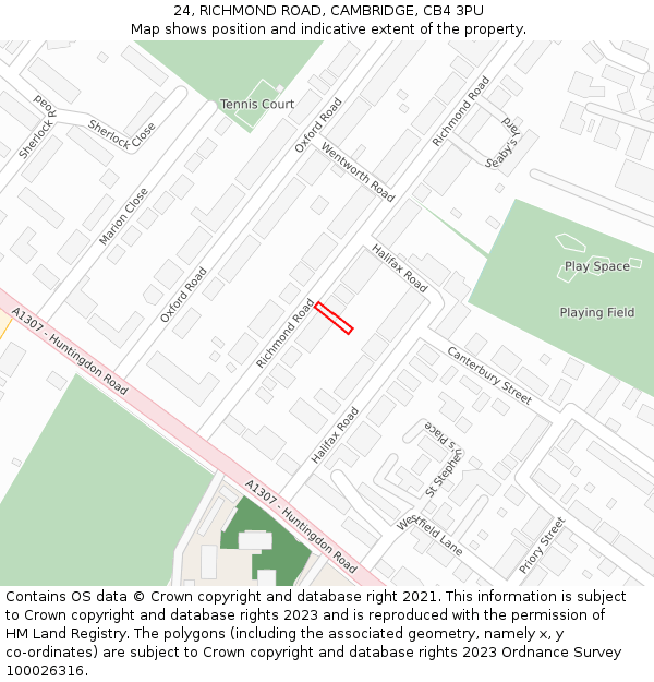 24, RICHMOND ROAD, CAMBRIDGE, CB4 3PU: Location map and indicative extent of plot