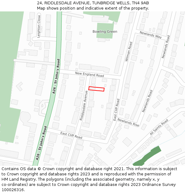 24, RIDDLESDALE AVENUE, TUNBRIDGE WELLS, TN4 9AB: Location map and indicative extent of plot
