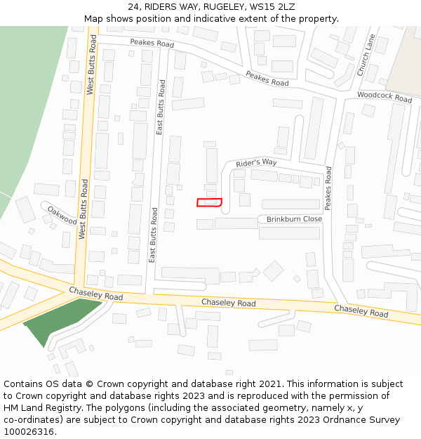 24, RIDERS WAY, RUGELEY, WS15 2LZ: Location map and indicative extent of plot