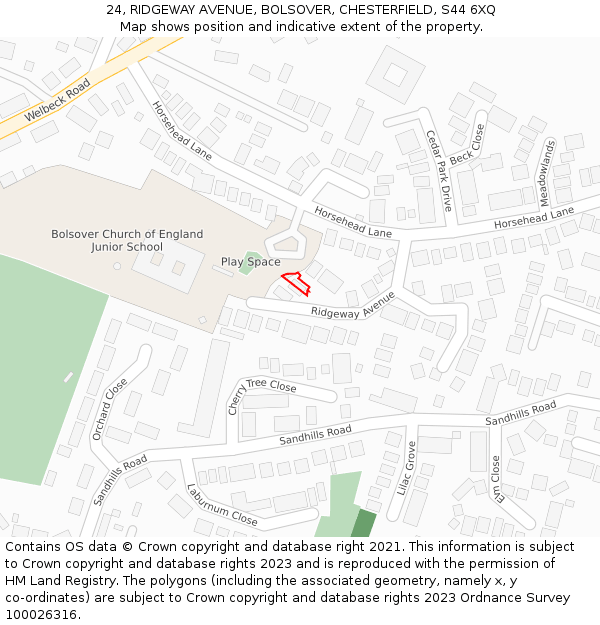 24, RIDGEWAY AVENUE, BOLSOVER, CHESTERFIELD, S44 6XQ: Location map and indicative extent of plot