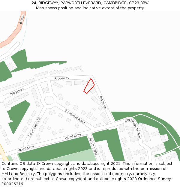 24, RIDGEWAY, PAPWORTH EVERARD, CAMBRIDGE, CB23 3RW: Location map and indicative extent of plot