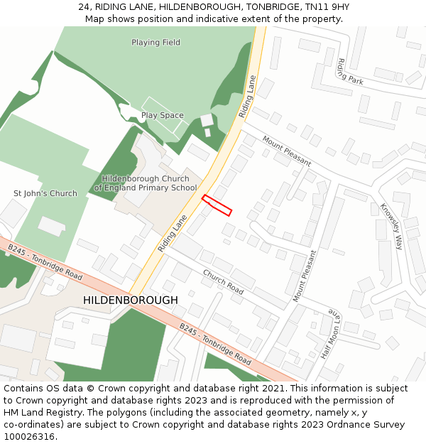 24, RIDING LANE, HILDENBOROUGH, TONBRIDGE, TN11 9HY: Location map and indicative extent of plot