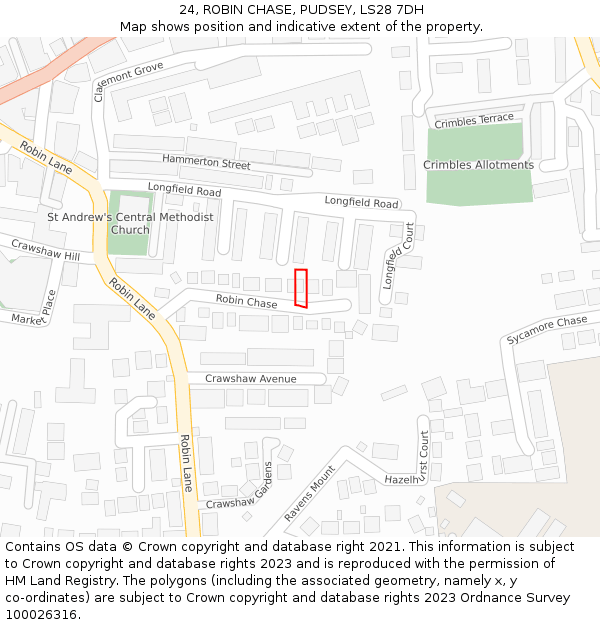 24, ROBIN CHASE, PUDSEY, LS28 7DH: Location map and indicative extent of plot