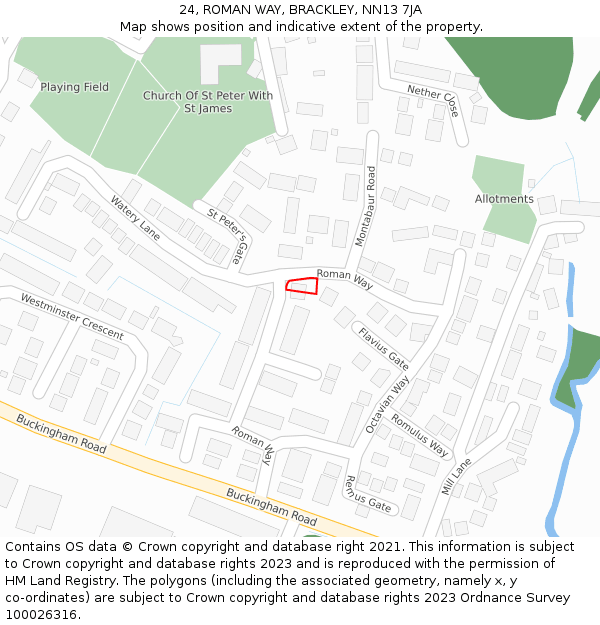 24, ROMAN WAY, BRACKLEY, NN13 7JA: Location map and indicative extent of plot