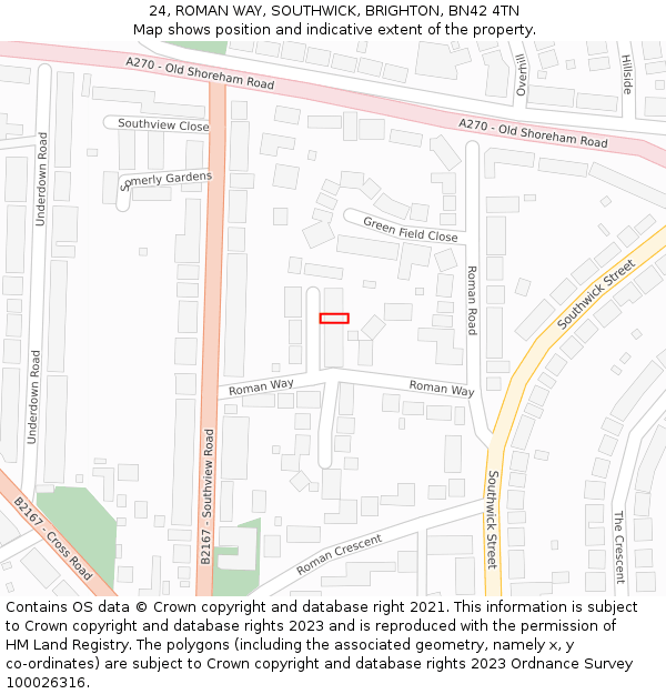 24, ROMAN WAY, SOUTHWICK, BRIGHTON, BN42 4TN: Location map and indicative extent of plot