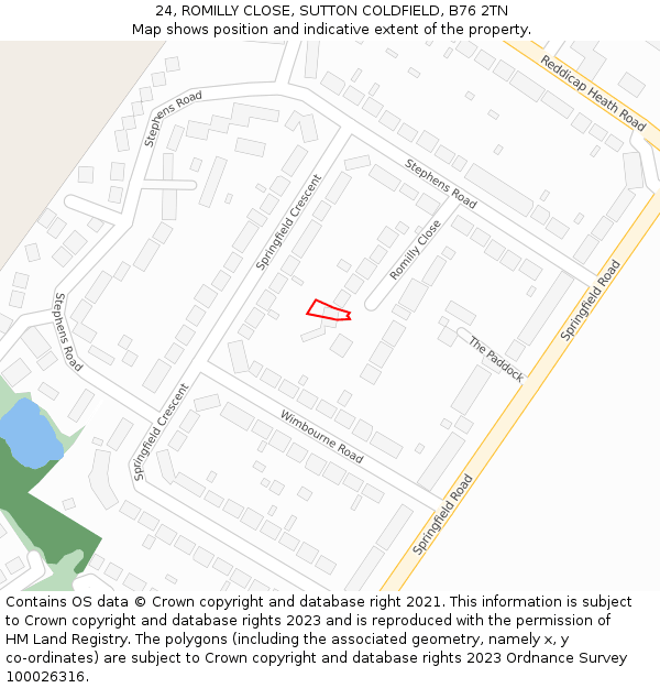 24, ROMILLY CLOSE, SUTTON COLDFIELD, B76 2TN: Location map and indicative extent of plot
